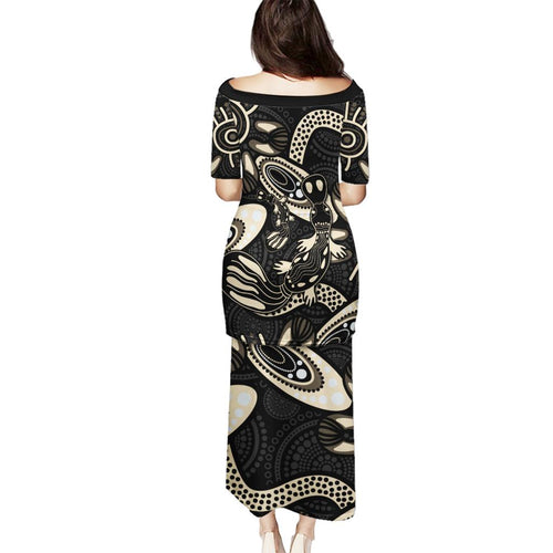 Australia Mothers Day Family Matching Puletasi and Hawaiian Shirt Mom And Baby Platypus Aboriginal Art