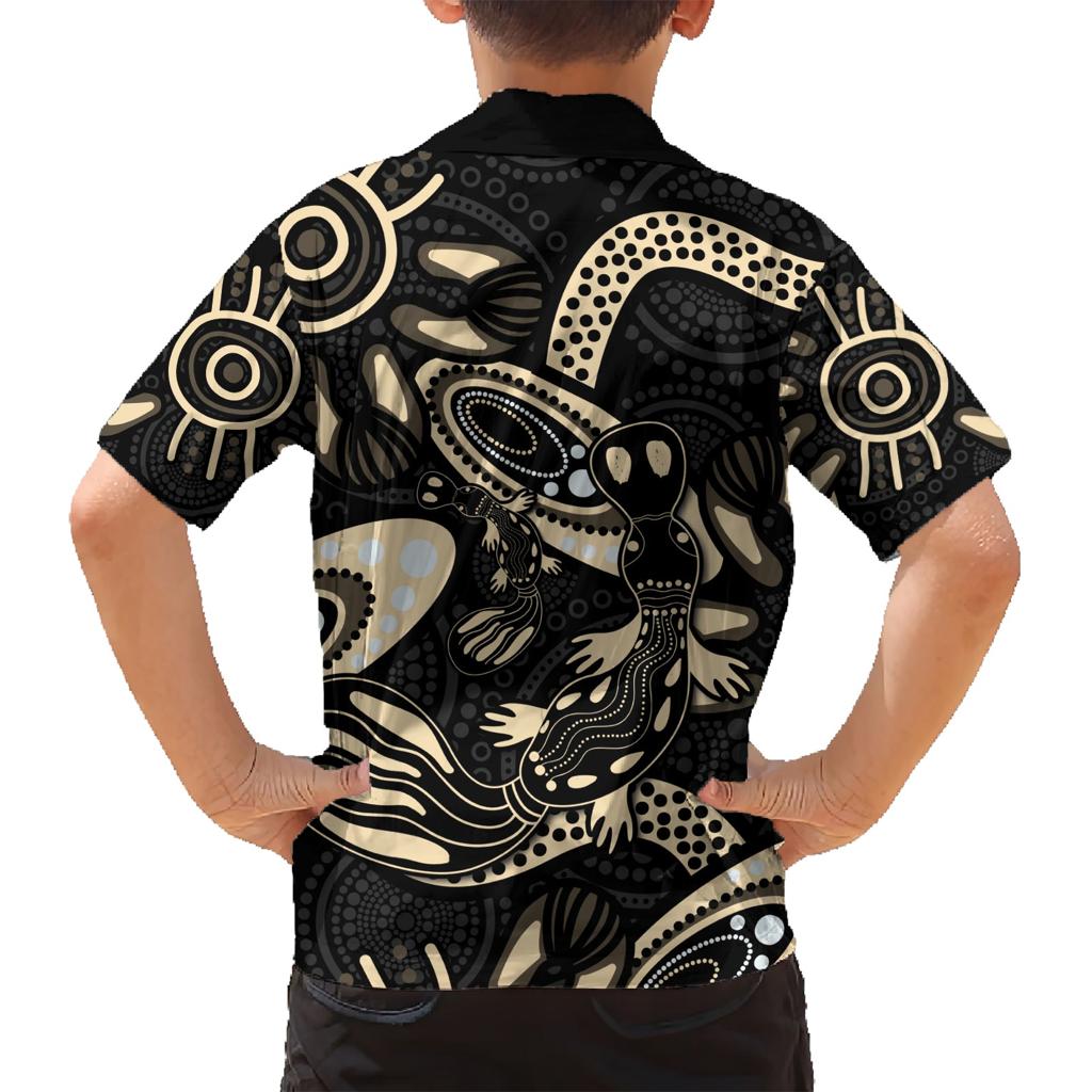 Australia Mothers Day Family Matching Short Sleeve Bodycon Dress and Hawaiian Shirt Mom And Baby Platypus Aboriginal Art