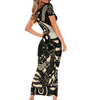 Australia Mothers Day Family Matching Short Sleeve Bodycon Dress and Hawaiian Shirt Mom And Baby Platypus Aboriginal Art