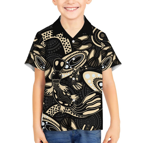 Australia Mothers Day Family Matching Short Sleeve Bodycon Dress and Hawaiian Shirt Mom And Baby Platypus Aboriginal Art