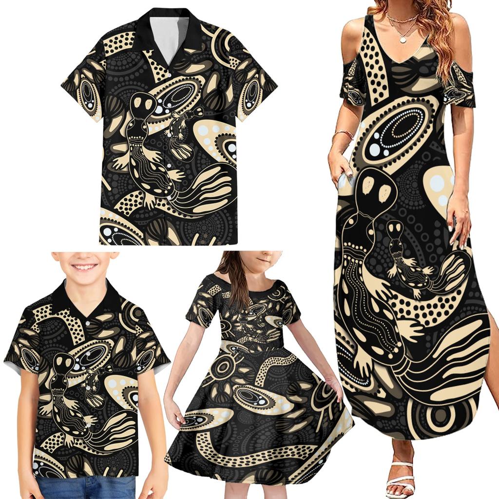 Australia Mothers Day Family Matching Summer Maxi Dress and Hawaiian Shirt Mom And Baby Platypus Aboriginal Art