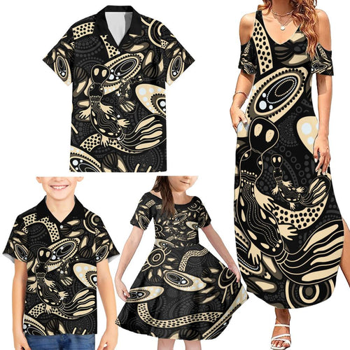 Australia Mothers Day Family Matching Summer Maxi Dress and Hawaiian Shirt Mom And Baby Platypus Aboriginal Art
