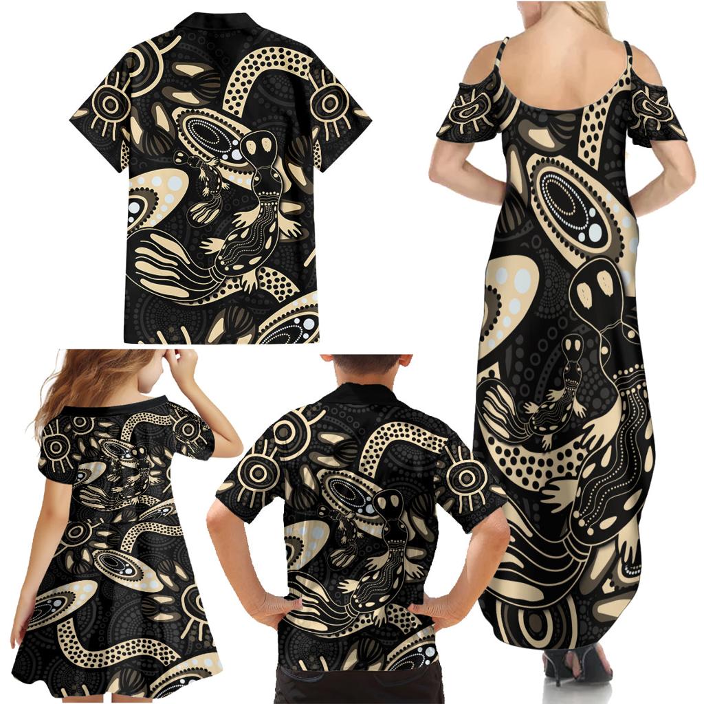 Australia Mothers Day Family Matching Summer Maxi Dress and Hawaiian Shirt Mom And Baby Platypus Aboriginal Art