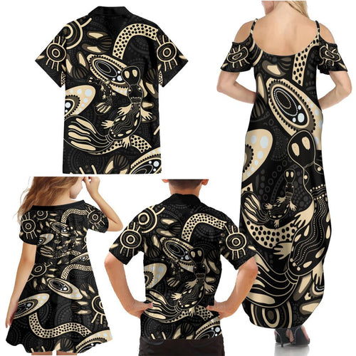Australia Mothers Day Family Matching Summer Maxi Dress and Hawaiian Shirt Mom And Baby Platypus Aboriginal Art
