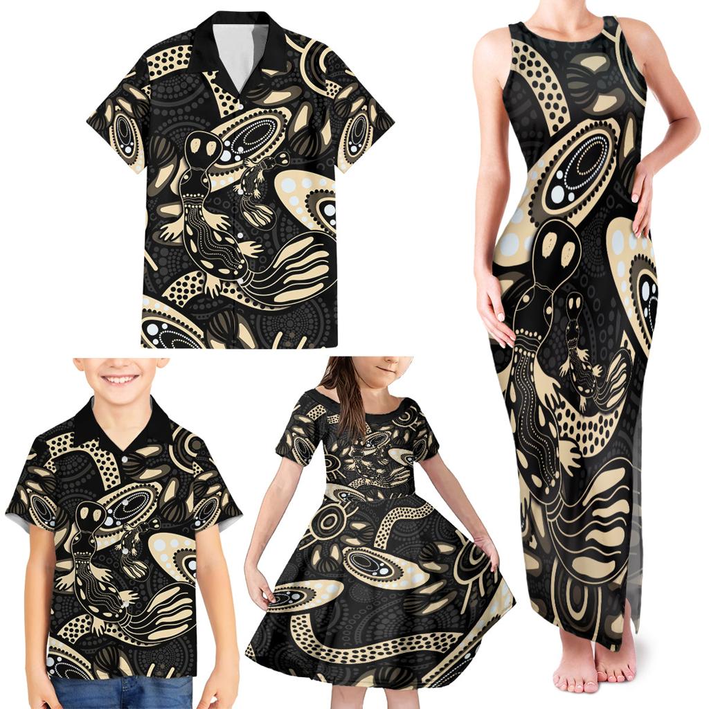 Australia Mothers Day Family Matching Tank Maxi Dress and Hawaiian Shirt Mom And Baby Platypus Aboriginal Art
