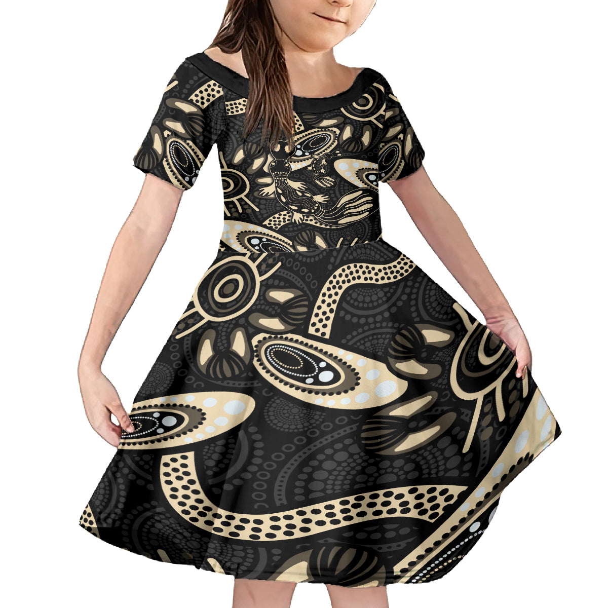 Australia Mothers Day Kid Short Sleeve Dress Mom And Baby Platypus Aboriginal Art