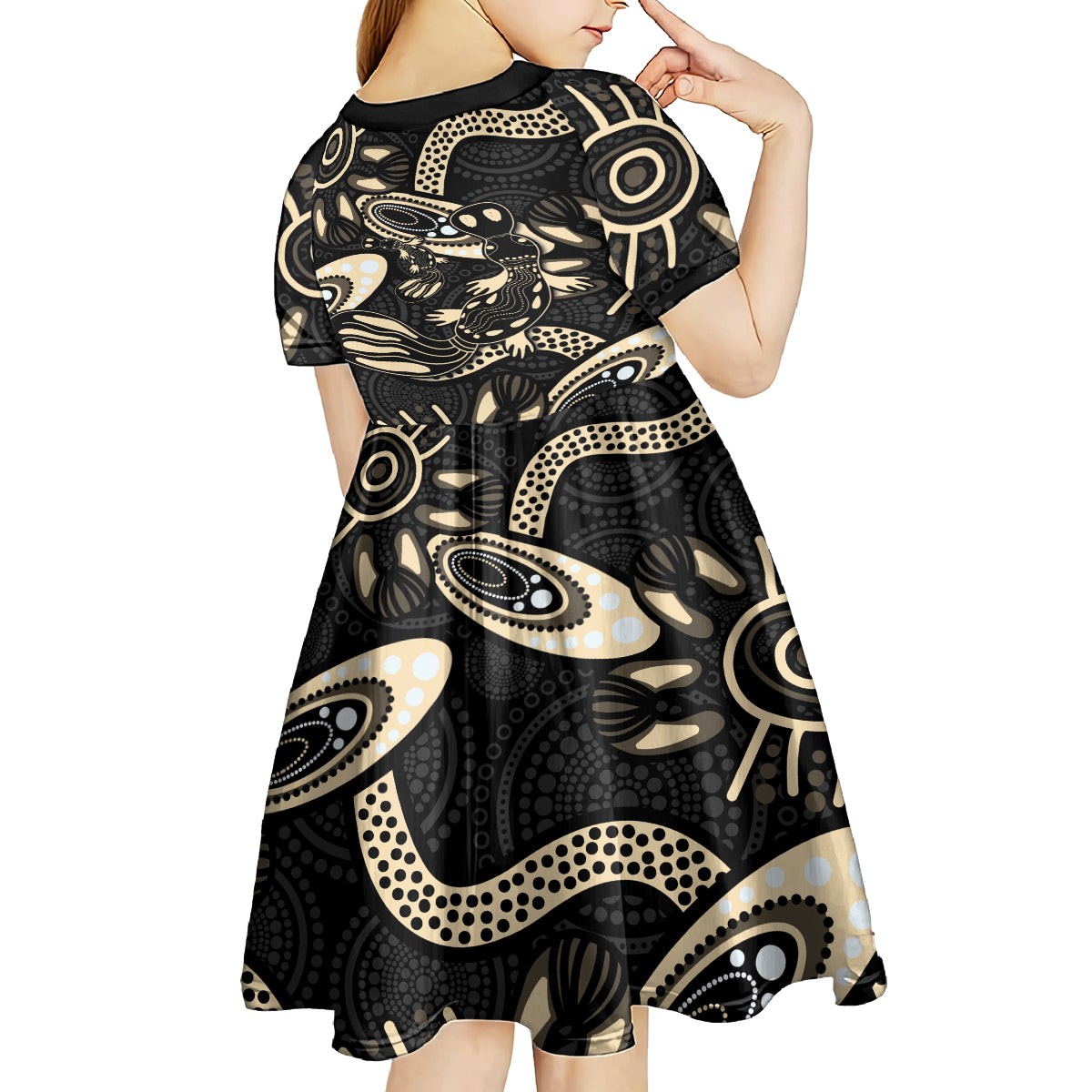 Australia Mothers Day Kid Short Sleeve Dress Mom And Baby Platypus Aboriginal Art