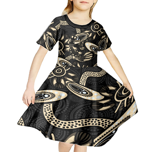 Australia Mothers Day Kid Short Sleeve Dress Mom And Baby Platypus Aboriginal Art