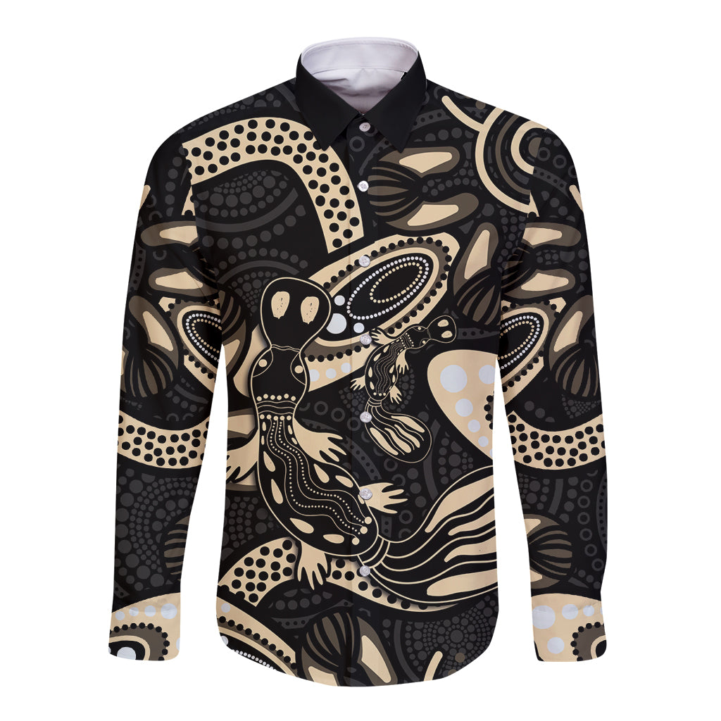 Australia Mothers Day Long Sleeve Button Shirt Mom And Baby Platypus Aboriginal Art