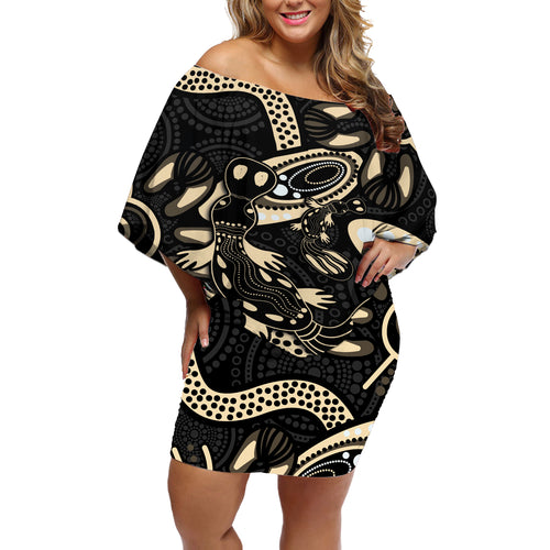 Australia Mothers Day Off Shoulder Short Dress Mom And Baby Platypus Aboriginal Art