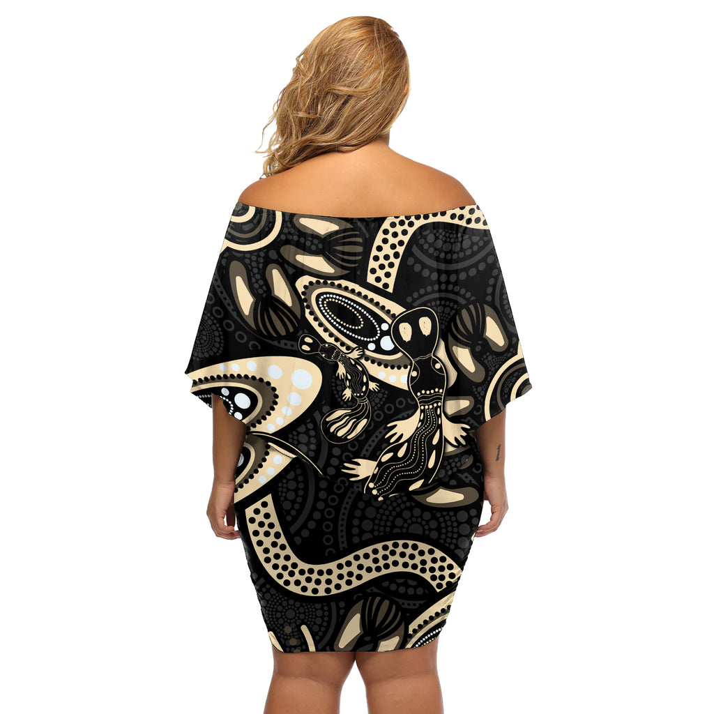 Australia Mothers Day Off Shoulder Short Dress Mom And Baby Platypus Aboriginal Art