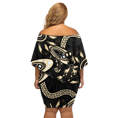 Australia Mothers Day Off Shoulder Short Dress Mom And Baby Platypus Aboriginal Art
