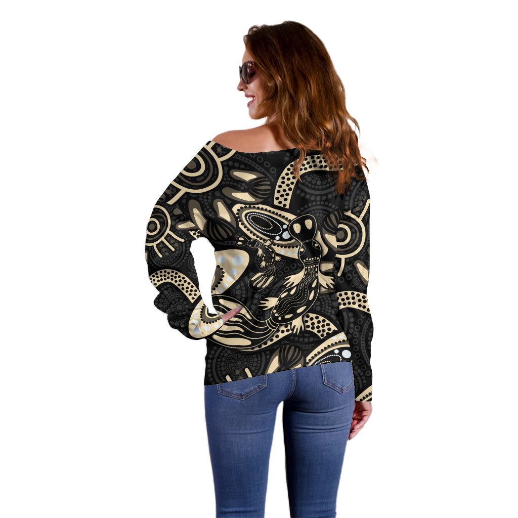 Australia Mothers Day Off Shoulder Sweater Mom And Baby Platypus Aboriginal Art