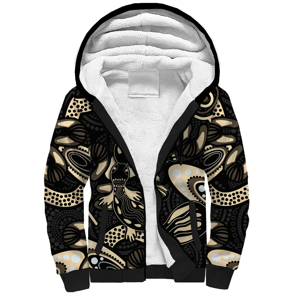Australia Mothers Day Sherpa Hoodie Mom And Baby Platypus Aboriginal Art