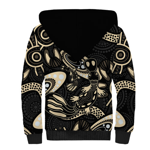 Australia Mothers Day Sherpa Hoodie Mom And Baby Platypus Aboriginal Art
