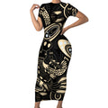 Australia Mothers Day Short Sleeve Bodycon Dress Mom And Baby Platypus Aboriginal Art
