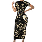 Australia Mothers Day Short Sleeve Bodycon Dress Mom And Baby Platypus Aboriginal Art