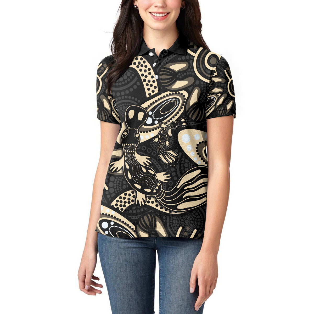 Australia Mothers Day Women Polo Shirt Mom And Baby Platypus Aboriginal Art