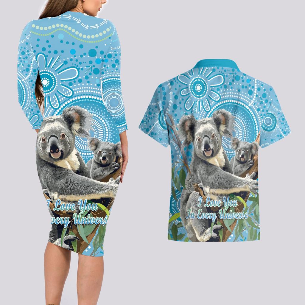 Australia Mothers Day Couples Matching Long Sleeve Bodycon Dress and Hawaiian Shirt I Love You Every Universe Aboriginal Art
