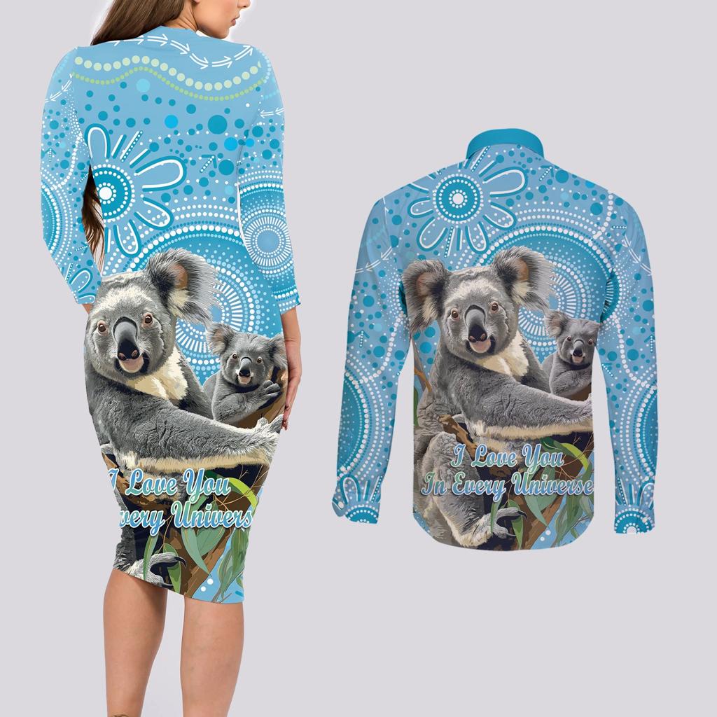 Australia Mothers Day Couples Matching Long Sleeve Bodycon Dress and Long Sleeve Button Shirt I Love You Every Universe Aboriginal Art