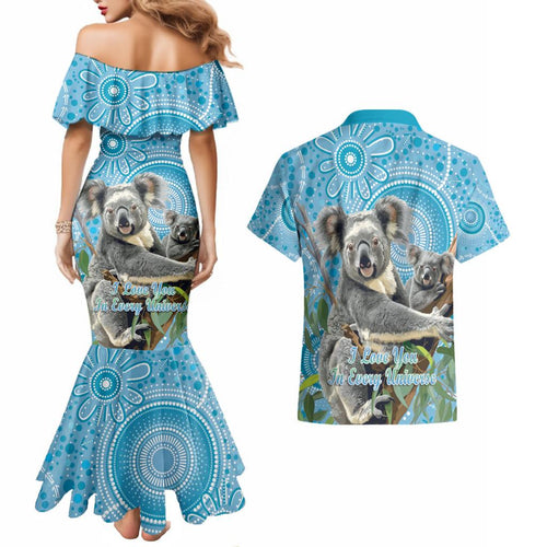 Australia Mothers Day Couples Matching Mermaid Dress and Hawaiian Shirt I Love You Every Universe Aboriginal Art