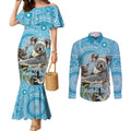 Australia Mothers Day Couples Matching Mermaid Dress and Long Sleeve Button Shirt I Love You Every Universe Aboriginal Art