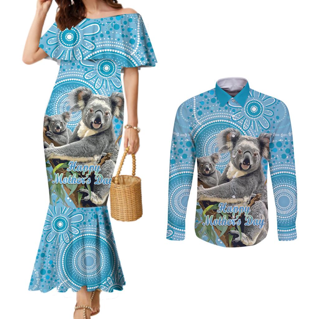 Australia Mothers Day Couples Matching Mermaid Dress and Long Sleeve Button Shirt I Love You Every Universe Aboriginal Art