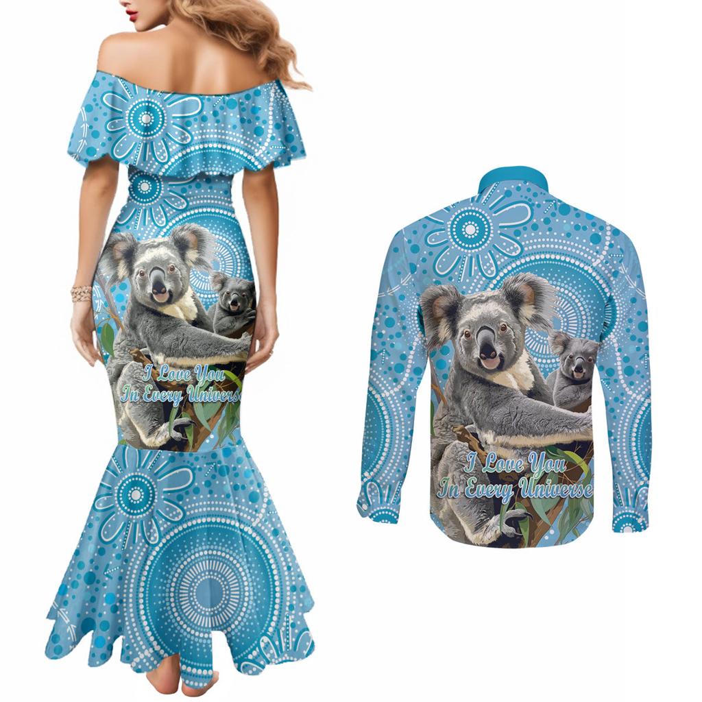 Australia Mothers Day Couples Matching Mermaid Dress and Long Sleeve Button Shirt I Love You Every Universe Aboriginal Art