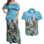 Australia Mothers Day Couples Matching Off Shoulder Maxi Dress and Hawaiian Shirt I Love You Every Universe Aboriginal Art