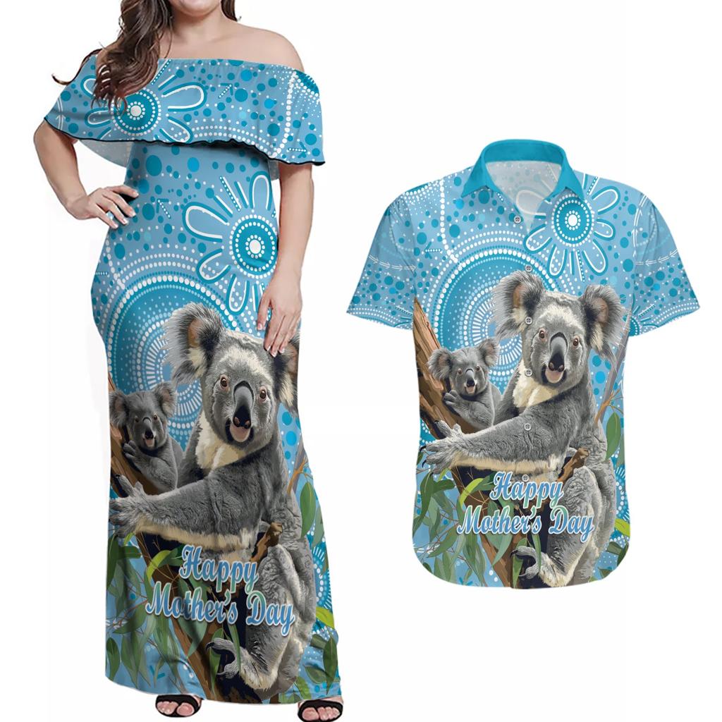 Australia Mothers Day Couples Matching Off Shoulder Maxi Dress and Hawaiian Shirt I Love You Every Universe Aboriginal Art