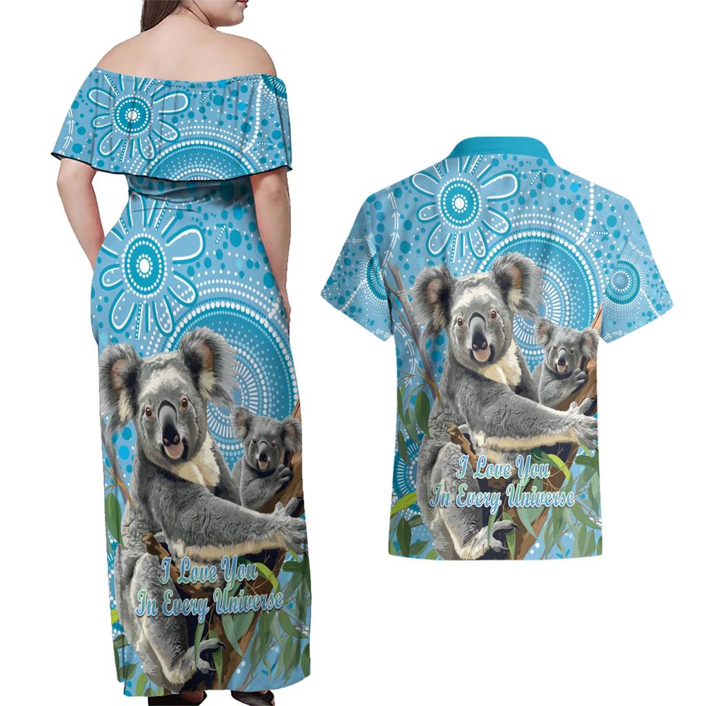 Australia Mothers Day Couples Matching Off Shoulder Maxi Dress and Hawaiian Shirt I Love You Every Universe Aboriginal Art