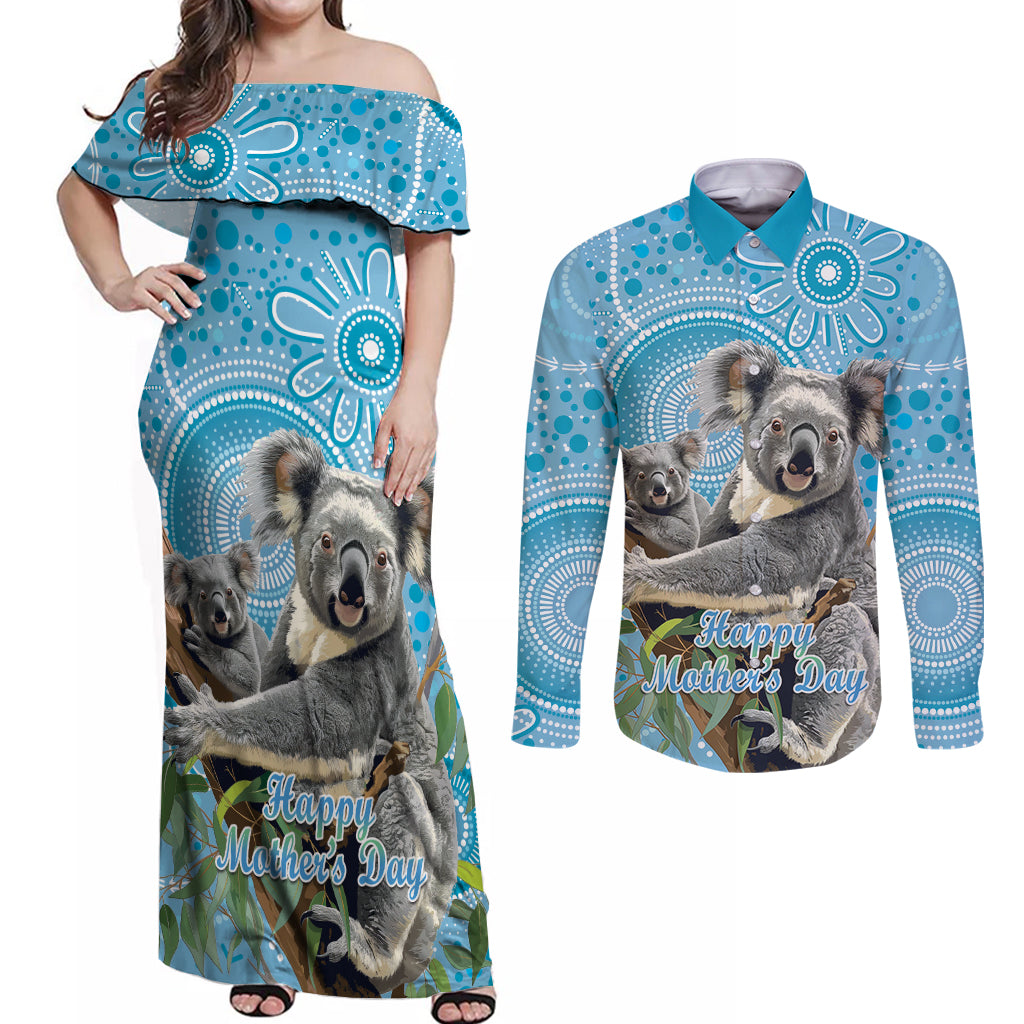 Australia Mothers Day Couples Matching Off Shoulder Maxi Dress and Long Sleeve Button Shirt I Love You Every Universe Aboriginal Art