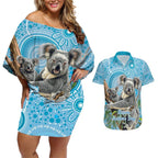 Australia Mothers Day Couples Matching Off Shoulder Short Dress and Hawaiian Shirt I Love You Every Universe Aboriginal Art
