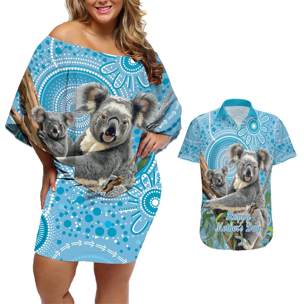 Australia Mothers Day Couples Matching Off Shoulder Short Dress and Hawaiian Shirt I Love You Every Universe Aboriginal Art