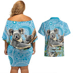 Australia Mothers Day Couples Matching Off Shoulder Short Dress and Hawaiian Shirt I Love You Every Universe Aboriginal Art