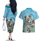 Australia Mothers Day Couples Matching Off The Shoulder Long Sleeve Dress and Hawaiian Shirt I Love You Every Universe Aboriginal Art