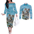 Australia Mothers Day Couples Matching Off The Shoulder Long Sleeve Dress and Long Sleeve Button Shirt I Love You Every Universe Aboriginal Art