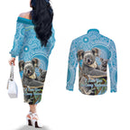 Australia Mothers Day Couples Matching Off The Shoulder Long Sleeve Dress and Long Sleeve Button Shirt I Love You Every Universe Aboriginal Art