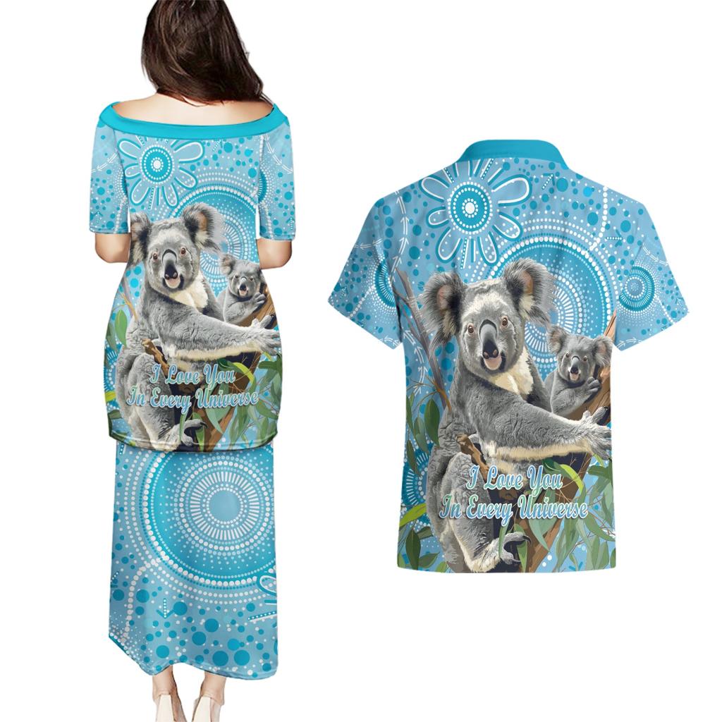 Australia Mothers Day Couples Matching Puletasi and Hawaiian Shirt I Love You Every Universe Aboriginal Art