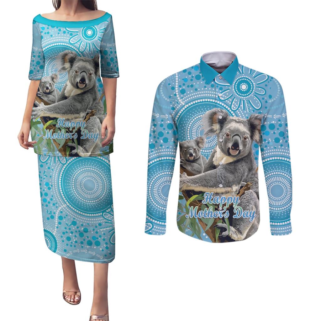 Australia Mothers Day Couples Matching Puletasi and Long Sleeve Button Shirt I Love You Every Universe Aboriginal Art