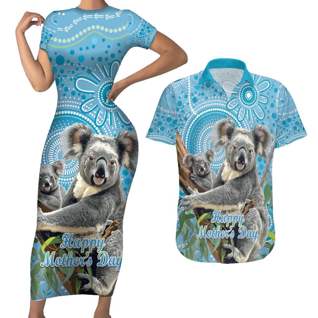 Australia Mothers Day Couples Matching Short Sleeve Bodycon Dress and Hawaiian Shirt I Love You Every Universe Aboriginal Art