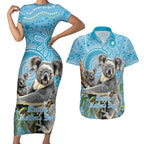 Australia Mothers Day Couples Matching Short Sleeve Bodycon Dress and Hawaiian Shirt I Love You Every Universe Aboriginal Art