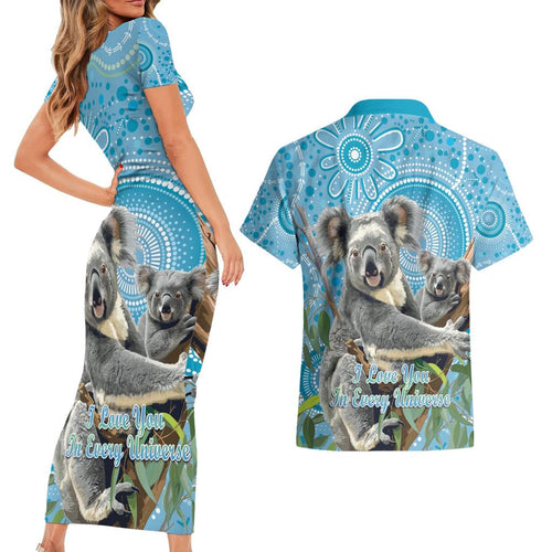 Australia Mothers Day Couples Matching Short Sleeve Bodycon Dress and Hawaiian Shirt I Love You Every Universe Aboriginal Art