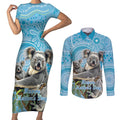 Australia Mothers Day Couples Matching Short Sleeve Bodycon Dress and Long Sleeve Button Shirt I Love You Every Universe Aboriginal Art