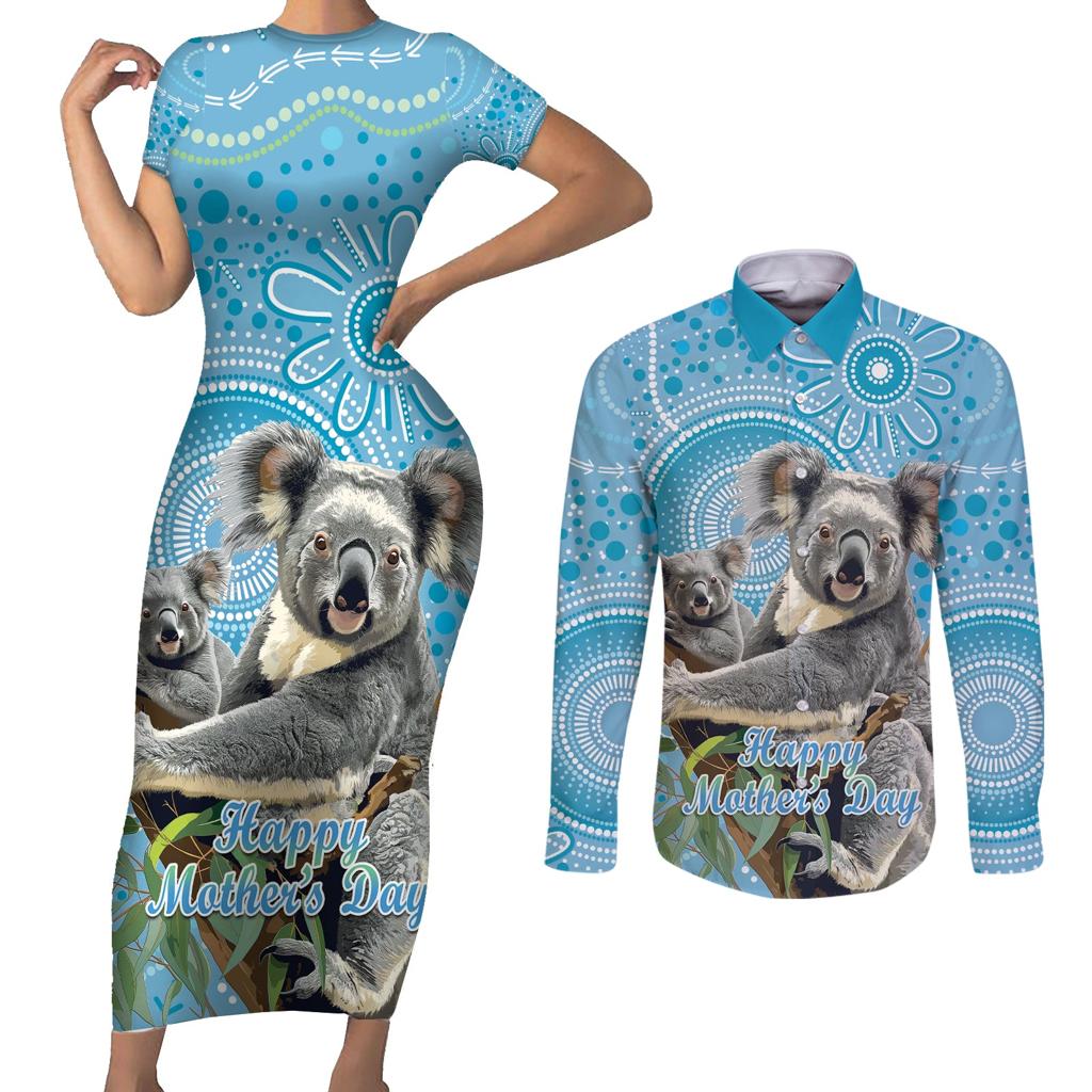 Australia Mothers Day Couples Matching Short Sleeve Bodycon Dress and Long Sleeve Button Shirt I Love You Every Universe Aboriginal Art