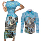 Australia Mothers Day Couples Matching Short Sleeve Bodycon Dress and Long Sleeve Button Shirt I Love You Every Universe Aboriginal Art