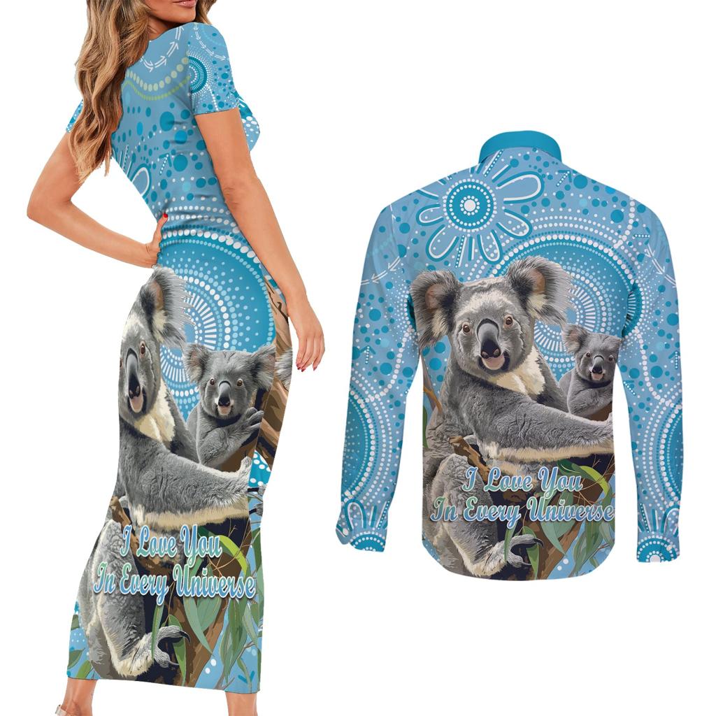 Australia Mothers Day Couples Matching Short Sleeve Bodycon Dress and Long Sleeve Button Shirt I Love You Every Universe Aboriginal Art