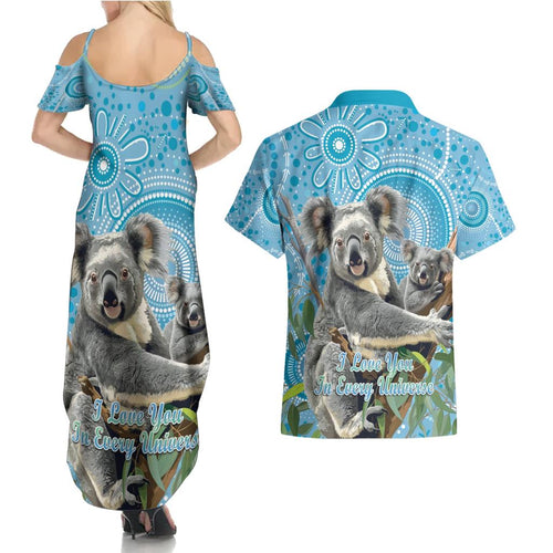 Australia Mothers Day Couples Matching Summer Maxi Dress and Hawaiian Shirt I Love You Every Universe Aboriginal Art