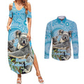 Australia Mothers Day Couples Matching Summer Maxi Dress and Long Sleeve Button Shirt I Love You Every Universe Aboriginal Art