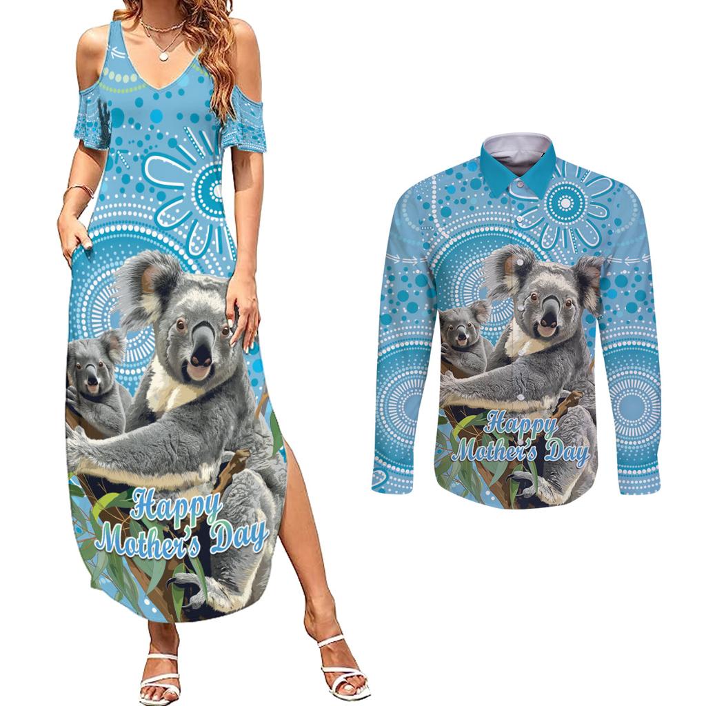 Australia Mothers Day Couples Matching Summer Maxi Dress and Long Sleeve Button Shirt I Love You Every Universe Aboriginal Art
